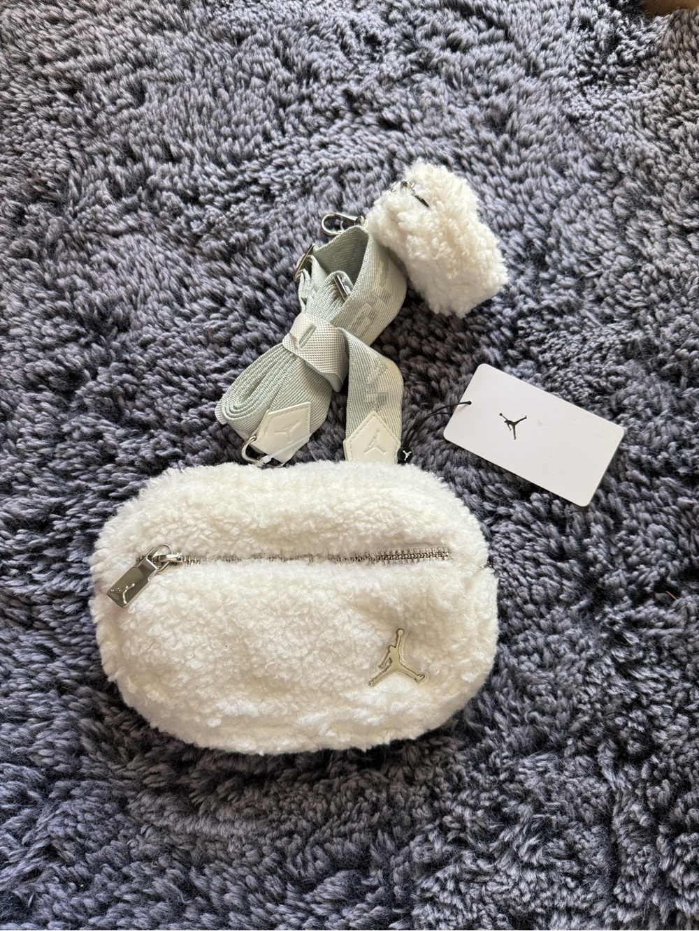 Jordan Cream Sherpa Waist Bag with Silver Jumpman